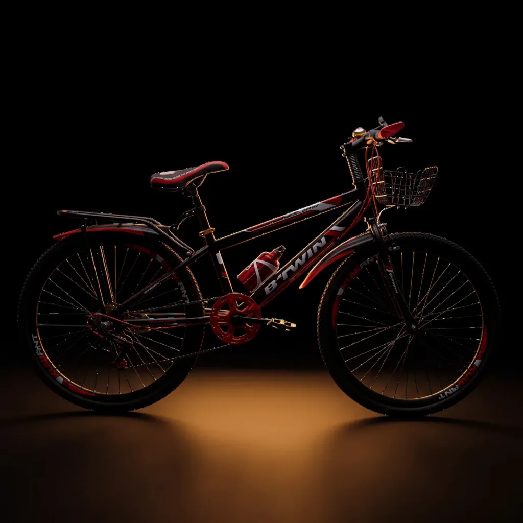 Vélo B'Twin noir et rouge avec panier, à louer à Marrakech