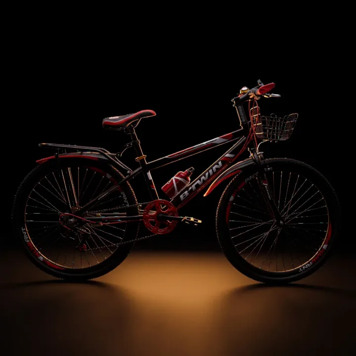 Vélo B'Twin noir et rouge avec panier, à louer à Marrakech